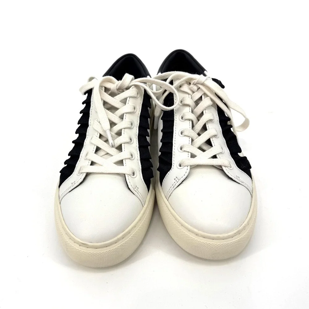 Tory Sport Ruffle Sneaker Womens 7M White Navy Leather Low Top Tennis Shoe